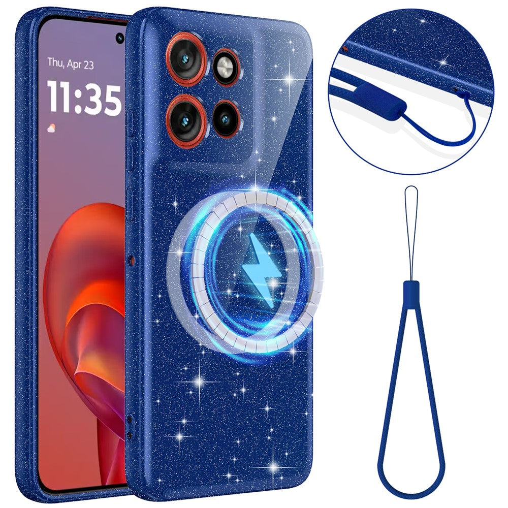 Magnetic Case For Motorola Edge 60 Neo 5G / Edge 50 Neo 5G / Moto S50 5G / ThinkPhone 25 5G Glitter TPU Shockproof Phone Cover with Lanyard