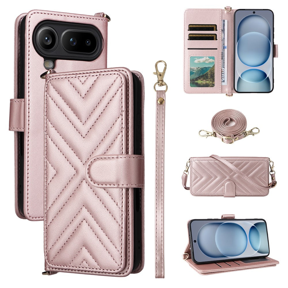 For Honor Magic8 Pro Air 5G Leather Case Stand Wallet Phone Cover with Shoulder  /  Wrist Strap
