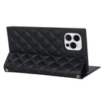 For iPhone 12 Pro Max 6.7 inch Rhombus Imprinted Zipper Pocket Phone Case PU Leather Wallet Stand Cover with Shoulder Strap