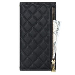 For iPhone 12 Pro Max 6.7 inch Rhombus Imprinted Zipper Pocket Phone Case PU Leather Wallet Stand Cover with Shoulder Strap