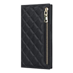 For iPhone 12 Pro Max 6.7 inch Rhombus Imprinted Zipper Pocket Phone Case PU Leather Wallet Stand Cover with Shoulder Strap