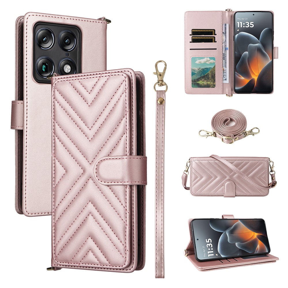 For Motorola Signature 5G / Moto X70 Air Pro 5G læder etui standerpung telefon cover med skulder-/håndledsrem