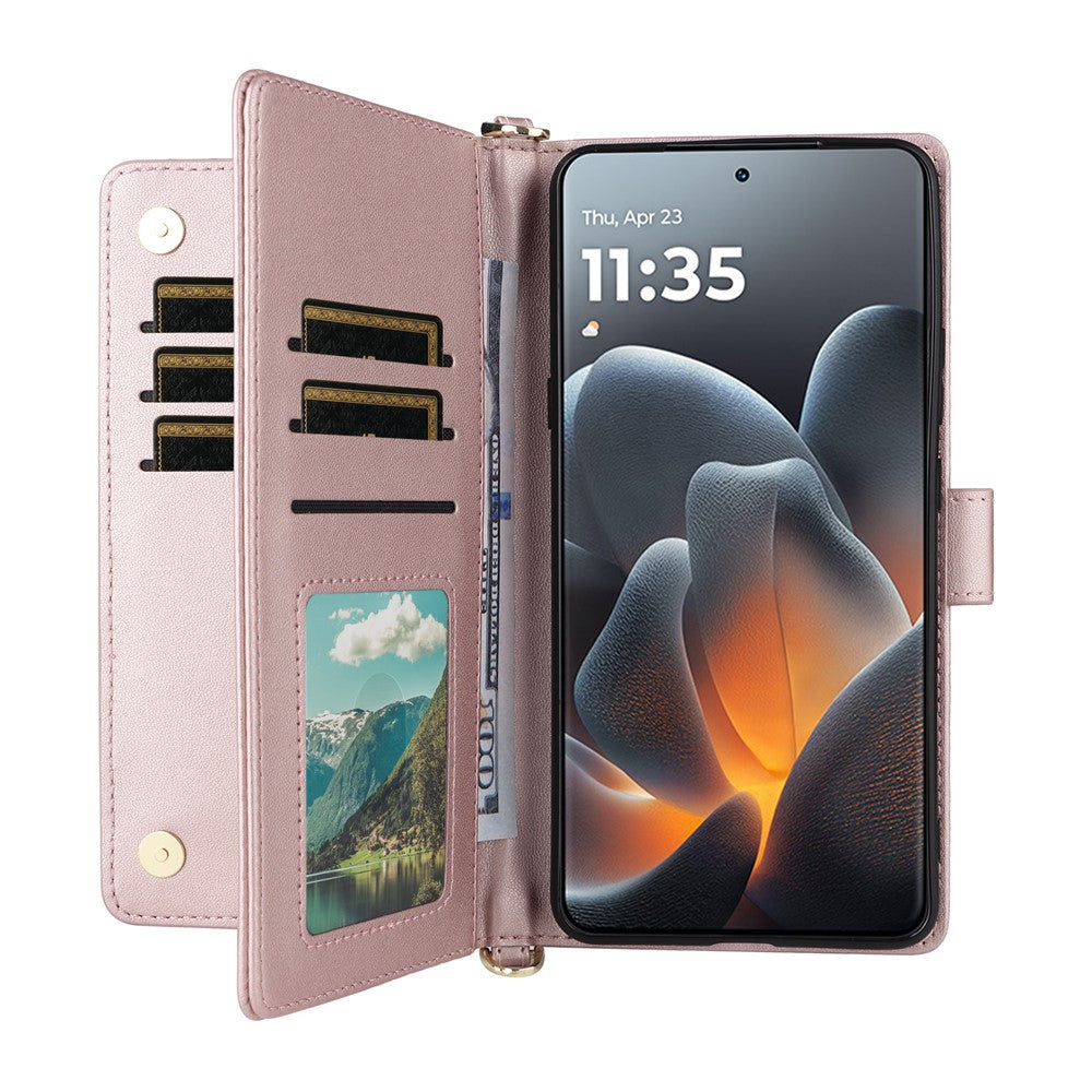For Motorola Signature 5G / Moto X70 Air Pro 5G læder etui standerpung telefon cover med skulder-/håndledsrem