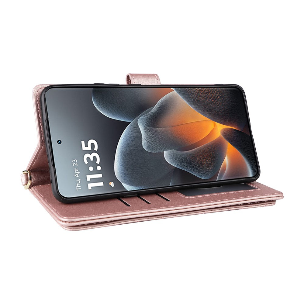 For Motorola Signature 5G / Moto X70 Air Pro 5G læder etui standerpung telefon cover med skulder-/håndledsrem