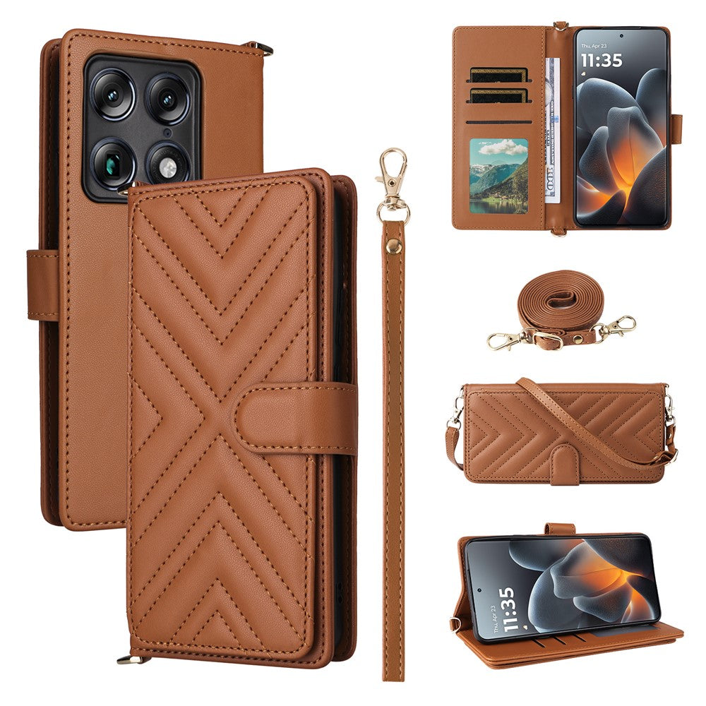 For Motorola Signature 5G / Moto X70 Air Pro 5G læder etui standerpung telefon cover med skulder-/håndledsrem