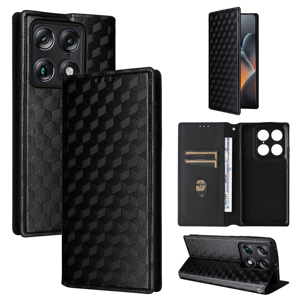 Tegnebogs-etui i PU-læder med rhombemønster til Motorola Signature 5G / Moto X70 Air Pro 5G