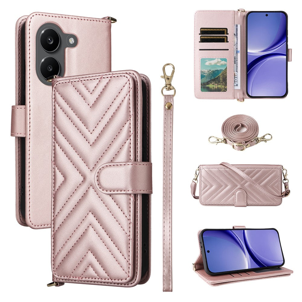 Leather Case For Xiaomi Poco X8 Pro 5G  /  Redmi Turbo 5 5G Stand Wallet Phone Cover with Shoulder  /  Wrist Strap