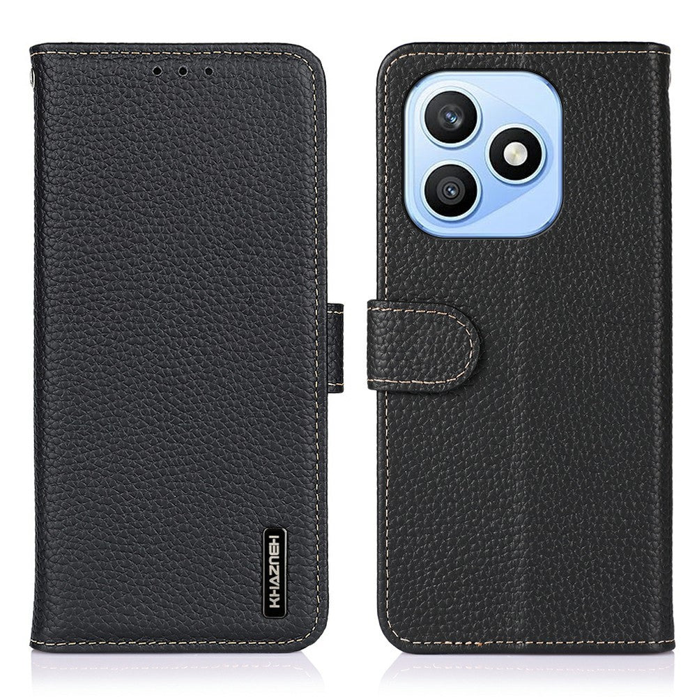 KHAZNEH For Honor X8d 4G Wallet Case Litchi Texture Genuine Cow Leather Flip Phone Cover
