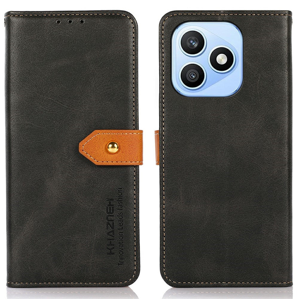 KHAZNEH For Honor X8d 4G Wallet Case Gold Magnetic Clasp Cowhide Texture Leather Flip Stand Phone Cover
