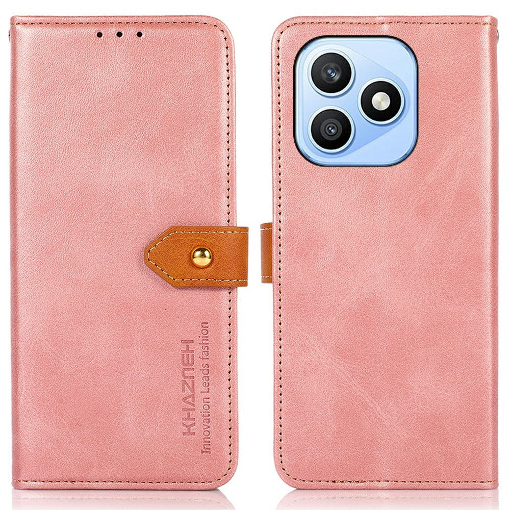 KHAZNEH For Honor X8d 4G Wallet Case Gold Magnetic Clasp Cowhide Texture Leather Flip Stand Phone Cover
