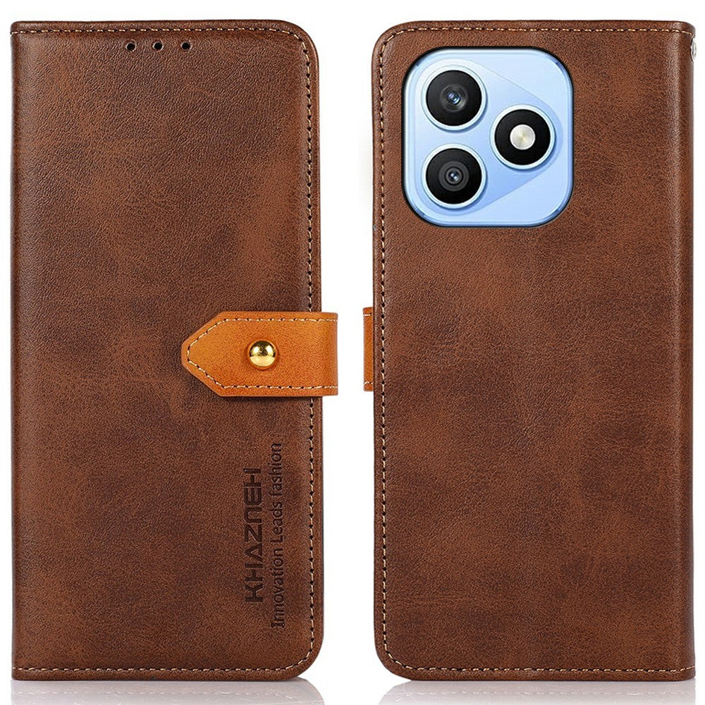 KHAZNEH For Honor X8d 4G Wallet Case Gold Magnetic Clasp Cowhide Texture Leather Flip Stand Phone Cover