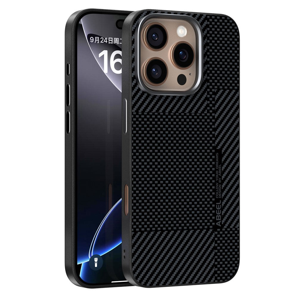 ABEEL For iPhone 16 Pro Max Magnetic Case Ultra-thin 6D Printed Shockproof TPU PC Aluminum Alloy Leather Phone Cover