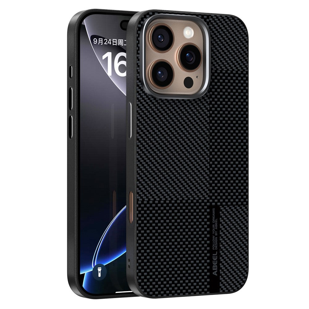 ABEEL For iPhone 16 Pro Max Magnetic Case Ultra-thin 6D Printed Shockproof TPU PC Aluminum Alloy Leather Phone Cover