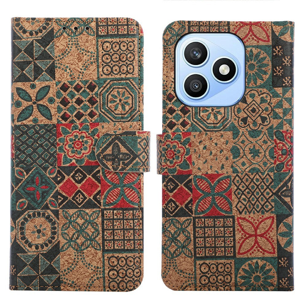 For Honor X8d 4G Leather Wallet Case Bohemian-style TPU PU Phone Cover with Stand