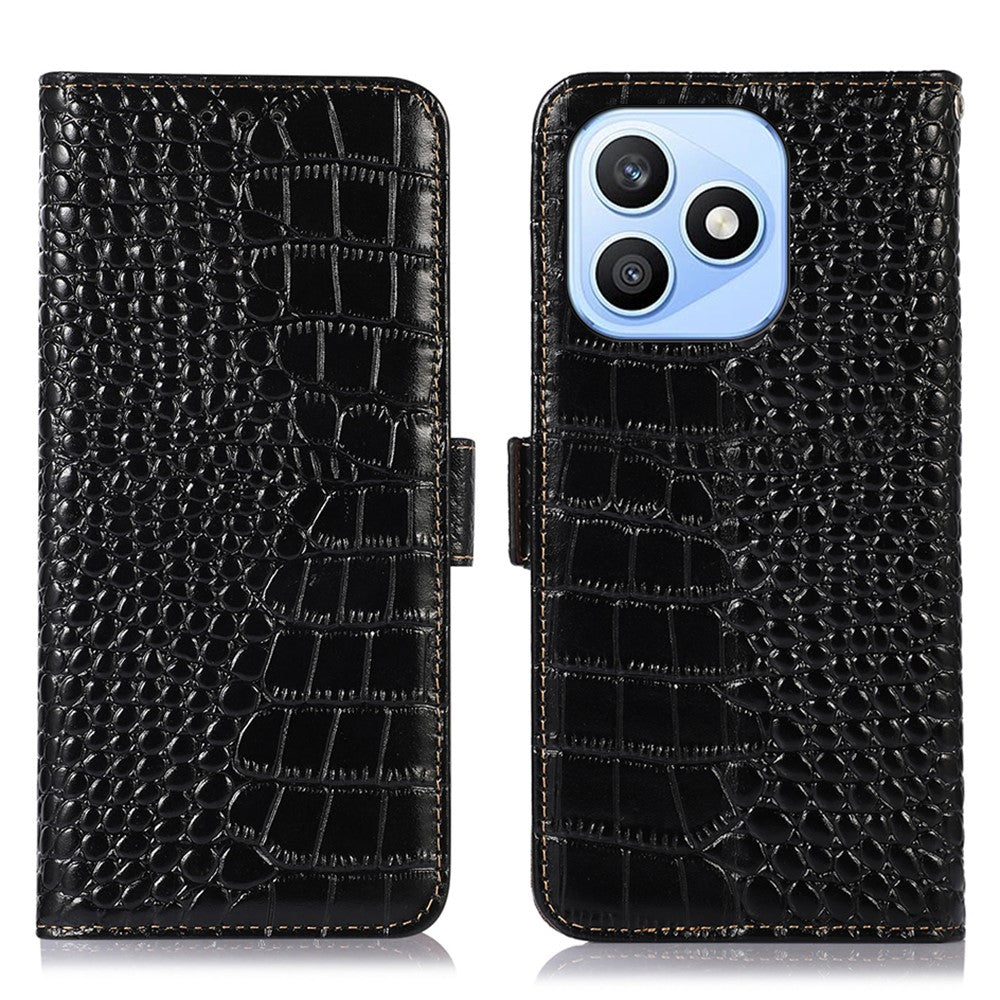 For Honor X8d 4G Case RFID Blocking Wallet Crocodile Texture Genuine Cow Leather Phone Cover