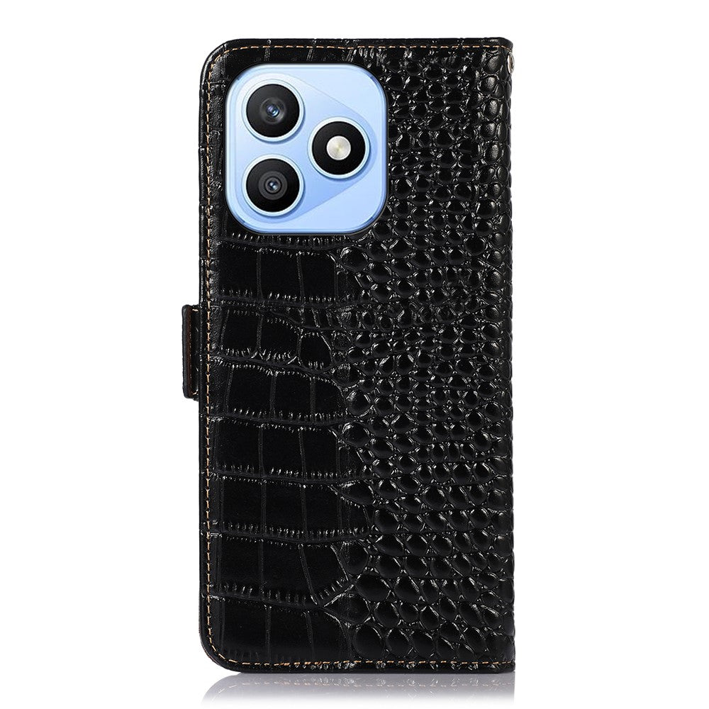 For Honor X8d 4G Case RFID Blocking Wallet Crocodile Texture Genuine Cow Leather Phone Cover