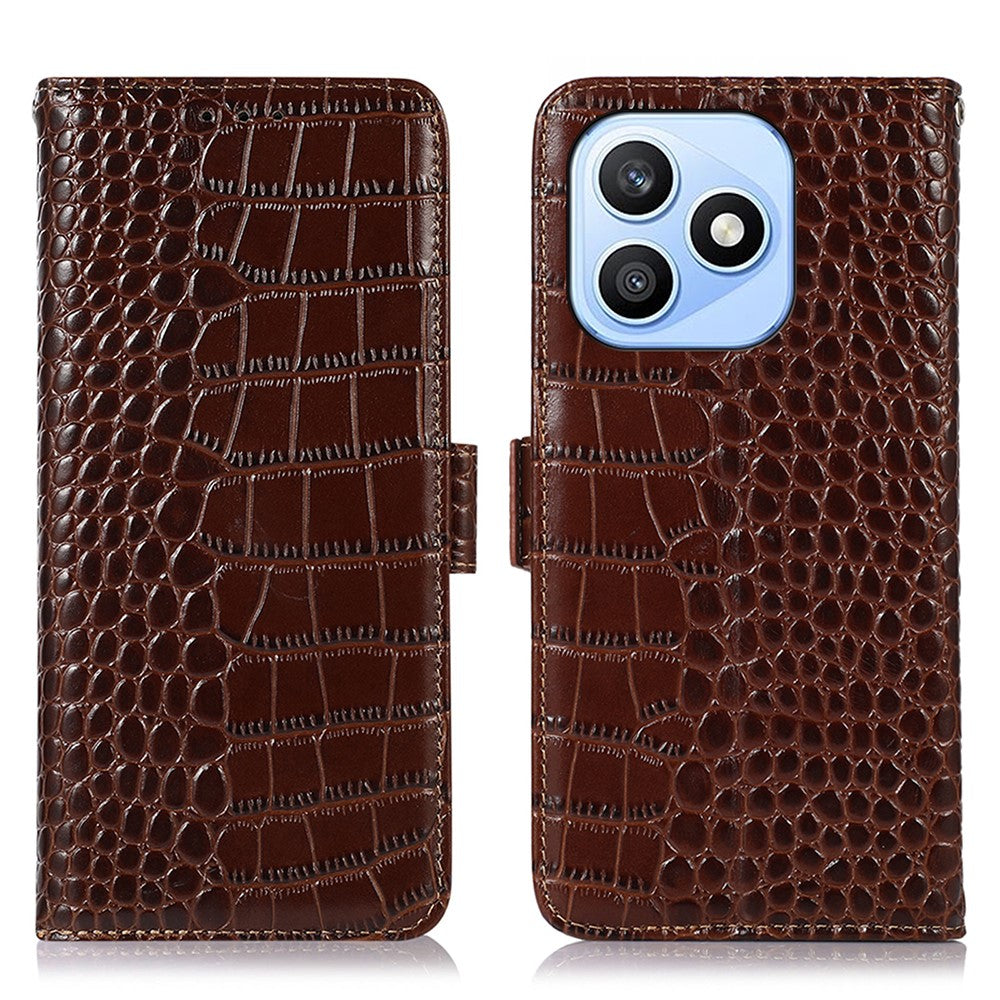 For Honor X8d 4G Case RFID Blocking Wallet Crocodile Texture Genuine Cow Leather Phone Cover