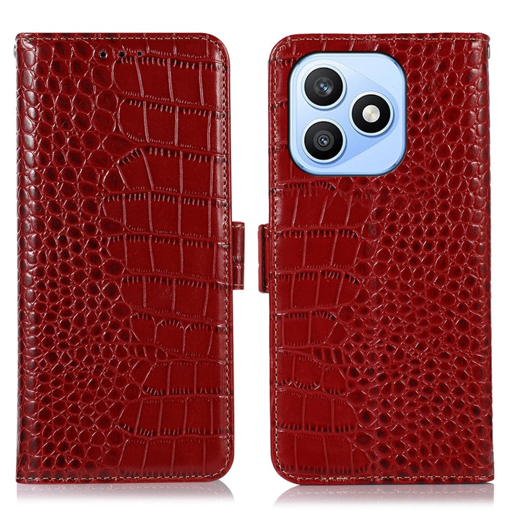 For Honor X8d 4G Case RFID Blocking Wallet Crocodile Texture Genuine Cow Leather Phone Cover