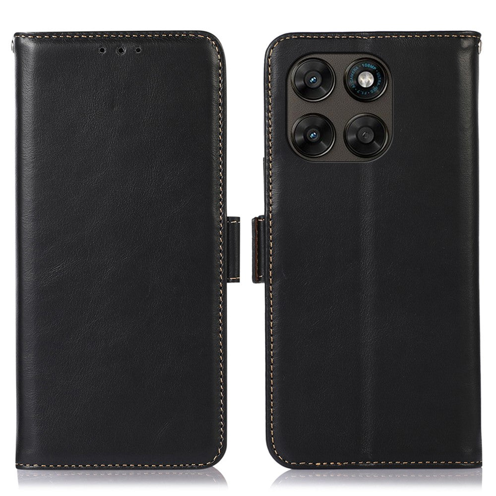 For Motorola Moto G77 5G / G67 5G Case RFID Blocking Genuine Cow Leather Wallet Phone Cover