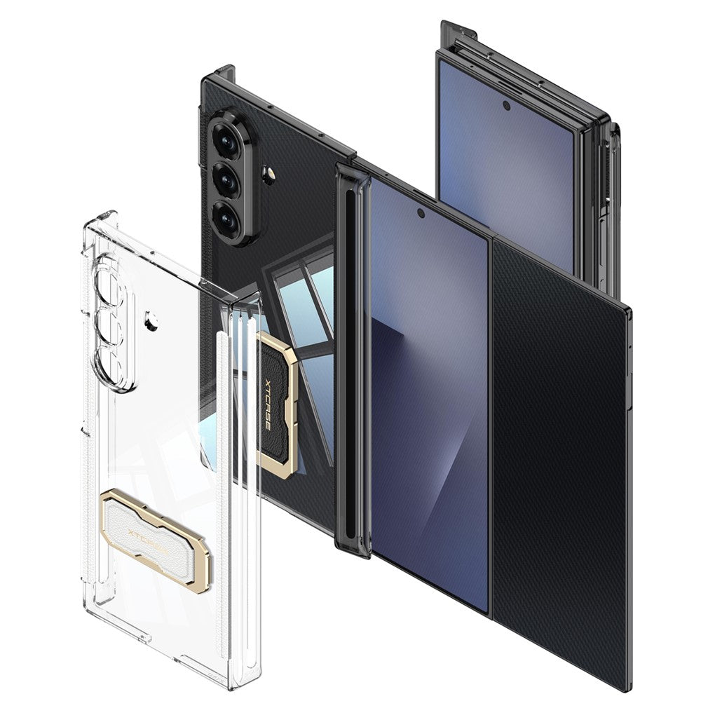 GKK-skal til Samsung Galaxy Z TriFold 5G med magnetisk hængsel, roterende stativ, armbånds-PC-mobilskal med hærdet glasfilm