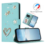 For Samsung Galaxy S26 Ultra Case Pearls Heart Diamond Flower Decor Leather Wallet Phone Cover with Wrist Strap
