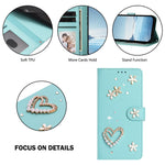 For Samsung Galaxy S26 Ultra Case Pearls Heart Diamond Flower Decor Leather Wallet Phone Cover with Wrist Strap