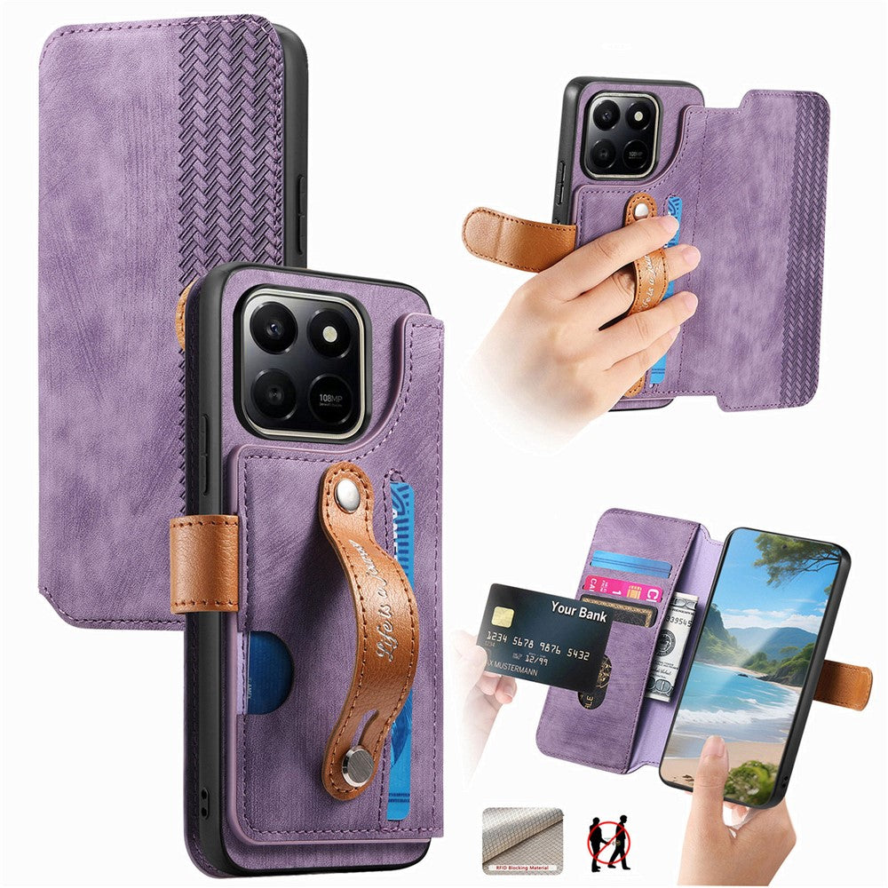 For Honor 400 Smart 4G / 400 Smart 5G / X7d 4G Case Wallet Retro Leather Phone Cover with Wristband Kickstand