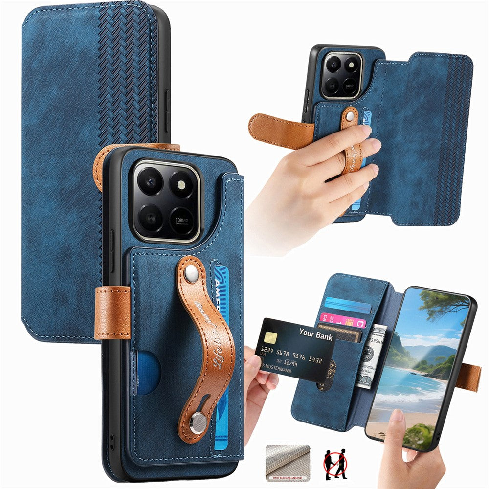 For Honor 400 Smart 4G / 400 Smart 5G / X7d 4G Case Wallet Retro Leather Phone Cover with Wristband Kickstand