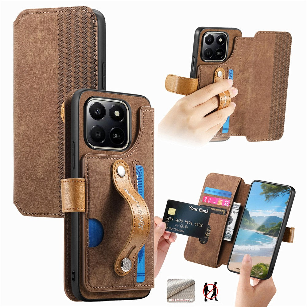 For Honor 400 Smart 4G / 400 Smart 5G / X7d 4G Case Wallet Retro Leather Phone Cover with Wristband Kickstand