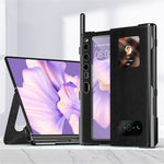Huawei Mate Xs 2 Cross Texture Stand Folio mobilskal PU-läder + PC Anti-repskyddande galvaniserat skal med härdat glasfilm och styluspenna