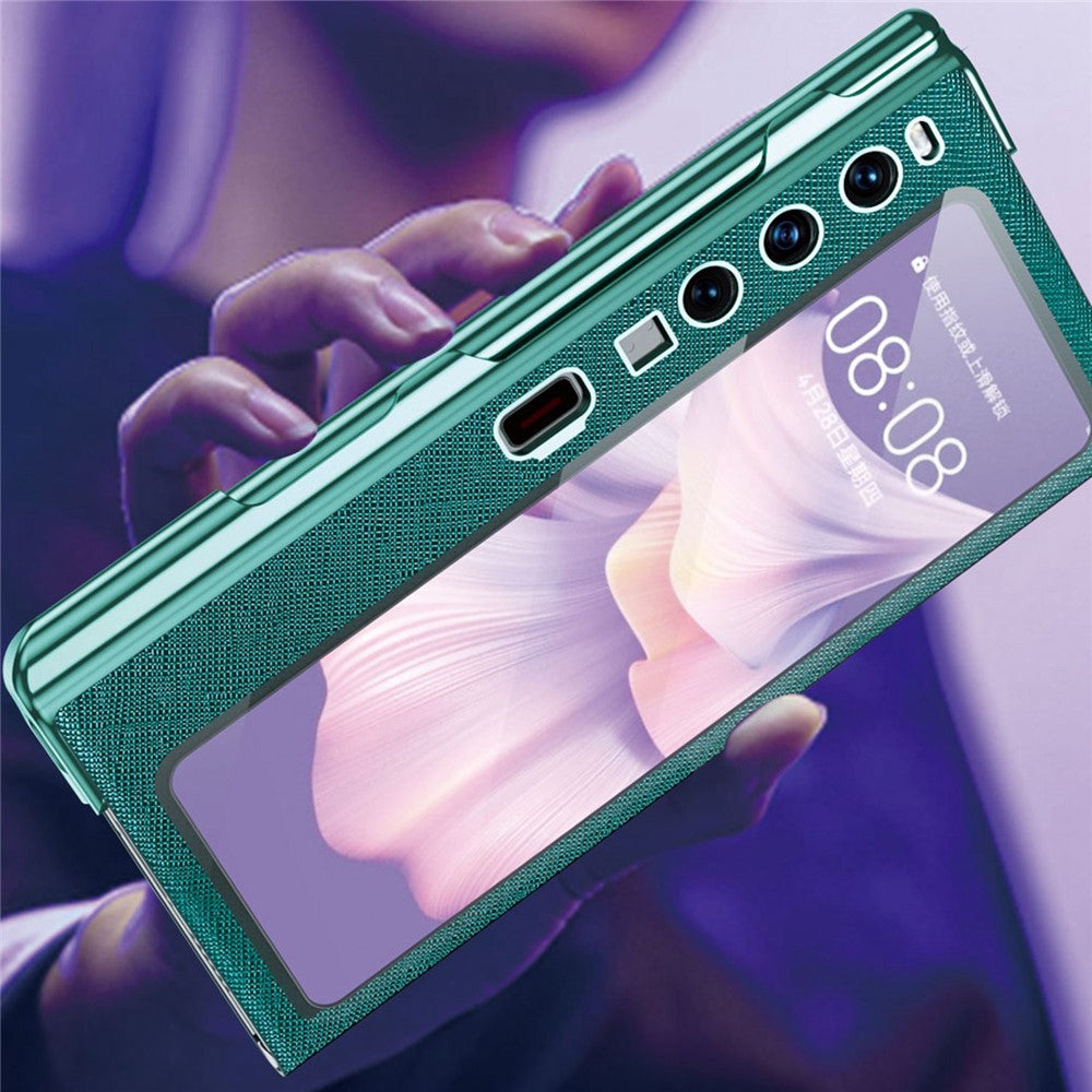 Huawei Mate Xs 2 Cross Texture Stand Folio mobilskal PU-läder + PC Anti-repskyddande galvaniserat skal med härdat glasfilm och styluspenna