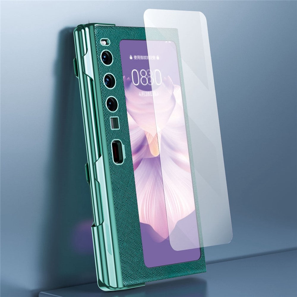 Huawei Mate Xs 2 Cross Texture Stand Folio mobilskal PU-läder + PC Anti-repskyddande galvaniserat skal med härdat glasfilm och styluspenna