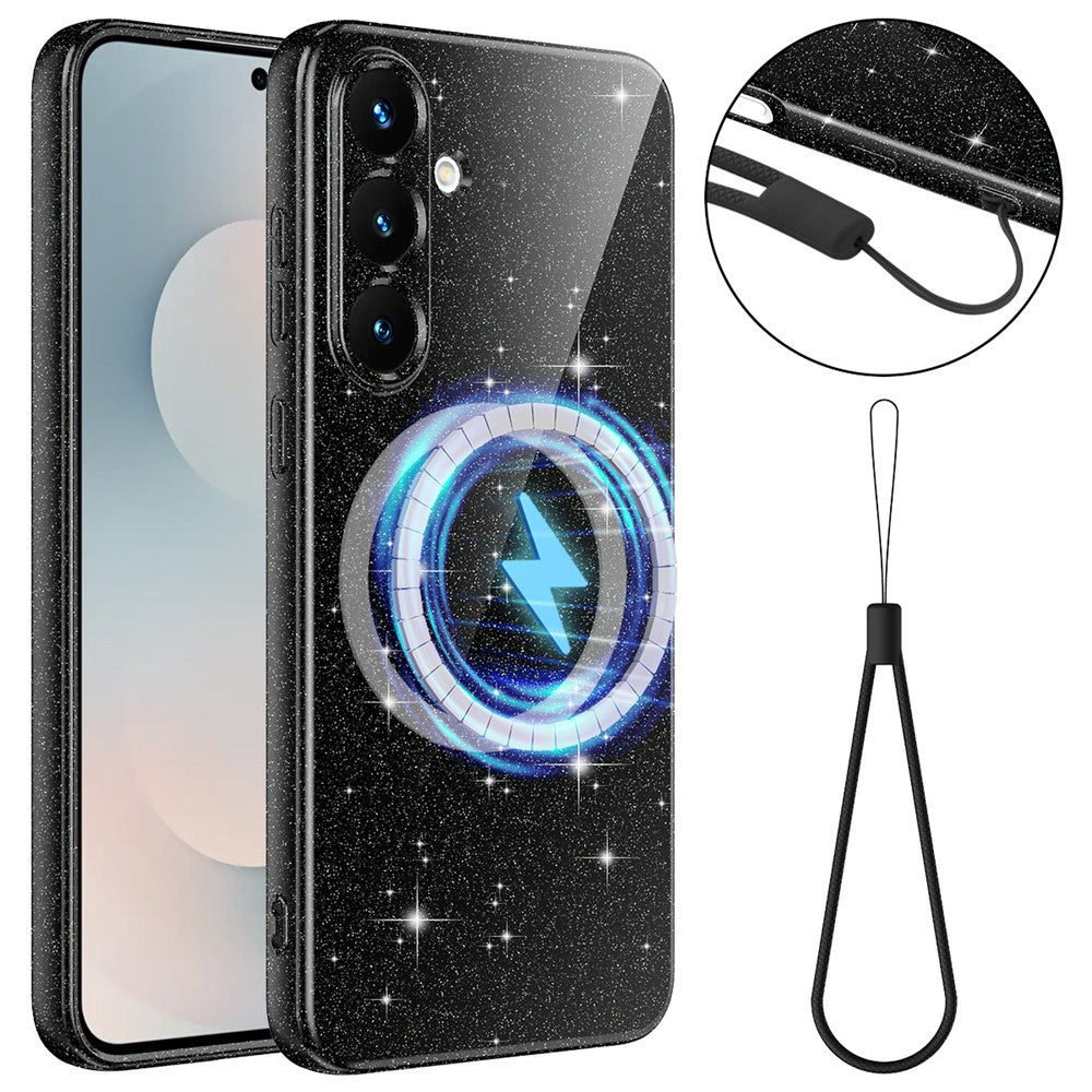 Samsung Galaxy S25+ / S24+ Magnetiskt skal Glitter TPU Stötsäkert Mobilskal med Snodd