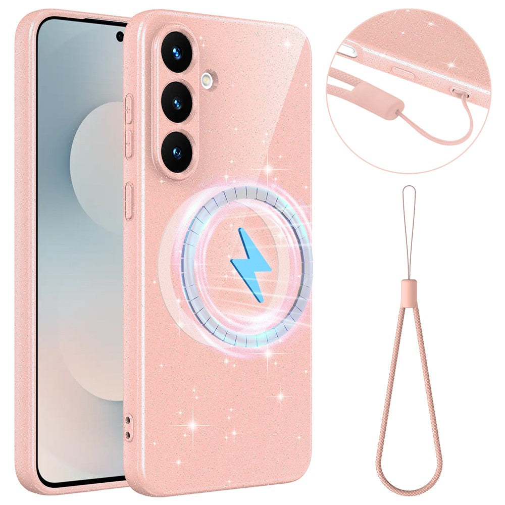 Samsung Galaxy S25+ / S24+ Magnetiskt skal Glitter TPU Stötsäkert Mobilskal med Snodd