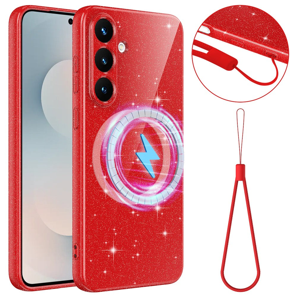 Samsung Galaxy S25+ / S24+ Magnetiskt skal Glitter TPU Stötsäkert Mobilskal med Snodd