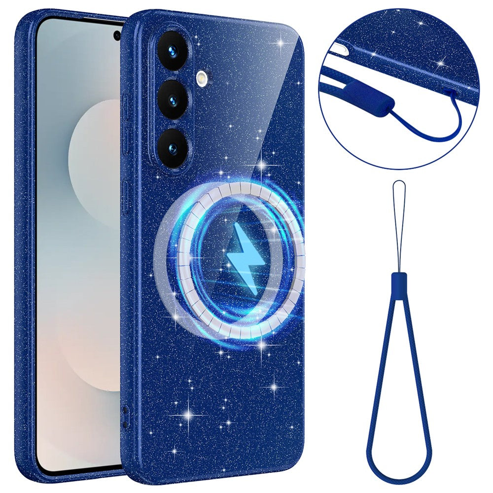 Samsung Galaxy S25+ / S24+ Magnetiskt skal Glitter TPU Stötsäkert Mobilskal med Snodd