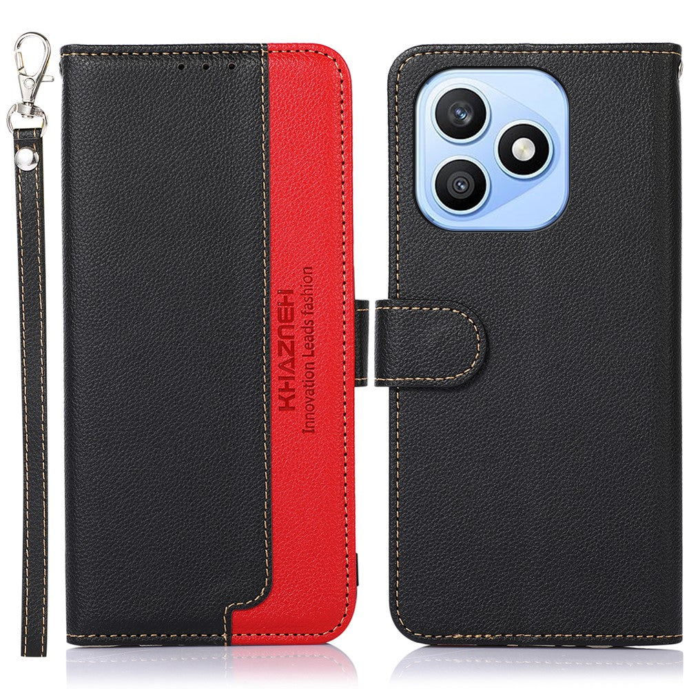 KHAZNEH For Honor X8d 4G Case RFID Blocking Wallet Litchi Texture PU Leather Phone Cover with Strap
