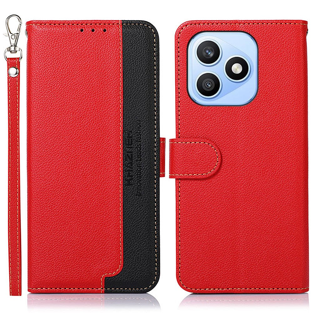 KHAZNEH For Honor X8d 4G Case RFID Blocking Wallet Litchi Texture PU Leather Phone Cover with Strap