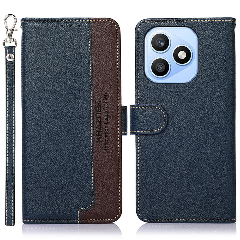 KHAZNEH For Honor X8d 4G Case RFID Blocking Wallet Litchi Texture PU Leather Phone Cover with Strap