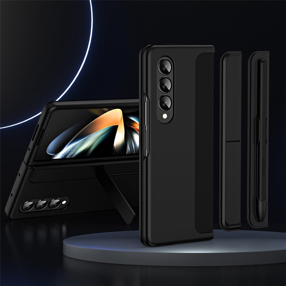 For Samsung Galaxy Z Fold4 5G Rubberized Hard PC Folding Shell Invisible Kickstand Anti-Scratch Protective Phone Case with Pencil / Pencil Holder