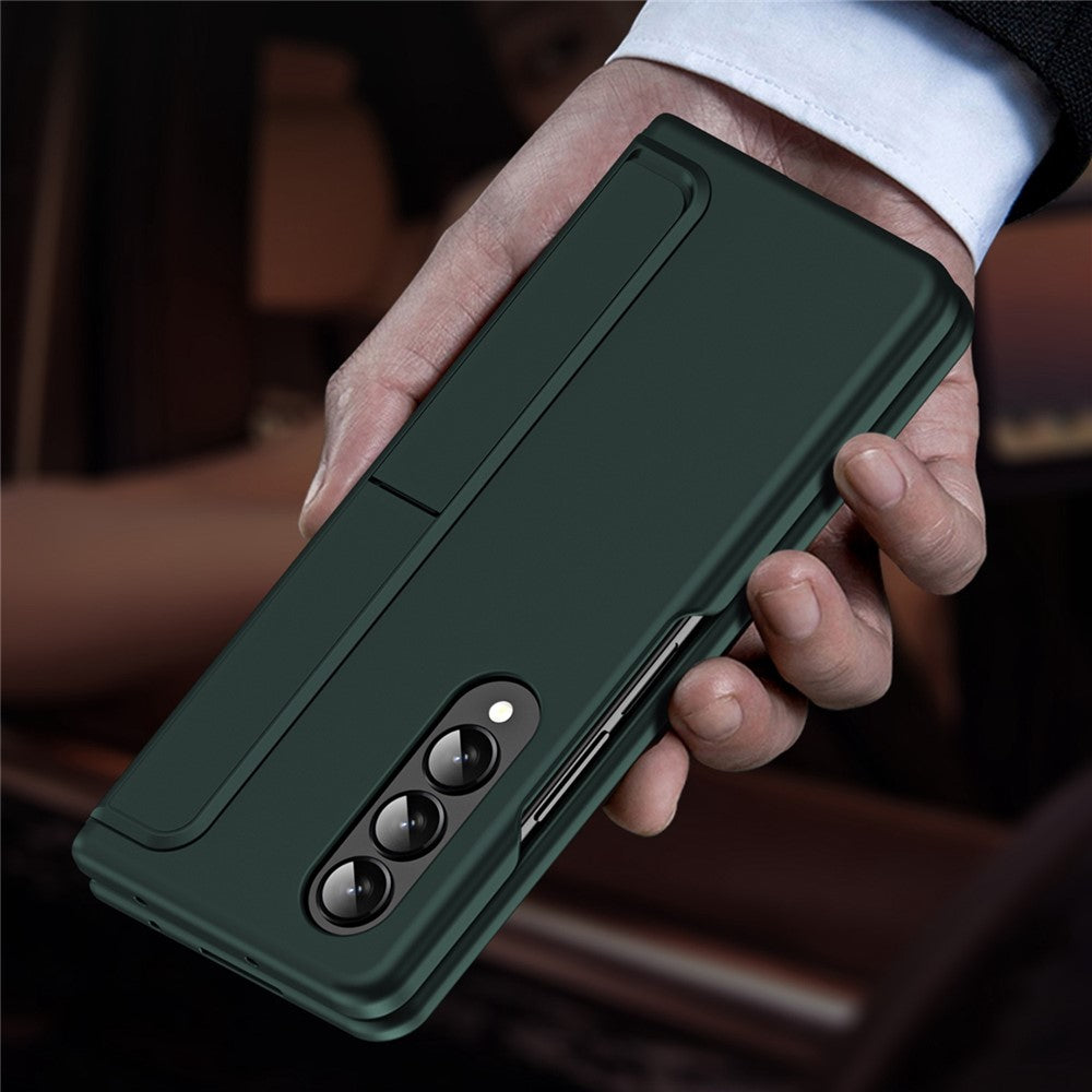 For Samsung Galaxy Z Fold4 5G Rubberized Hard PC Folding Shell Invisible Kickstand Anti-Scratch Protective Phone Case with Pencil / Pencil Holder