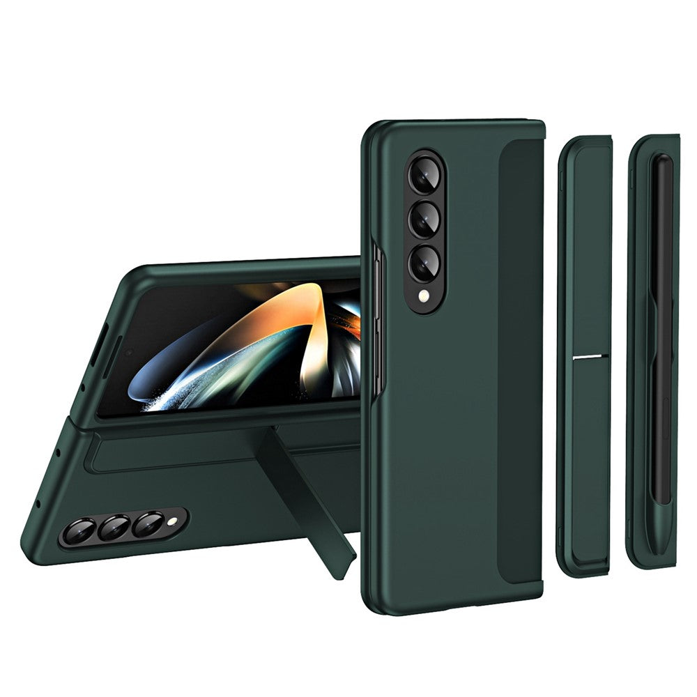 For Samsung Galaxy Z Fold4 5G Rubberized Hard PC Folding Shell Invisible Kickstand Anti-Scratch Protective Phone Case with Pencil / Pencil Holder