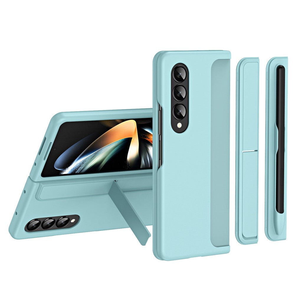 For Samsung Galaxy Z Fold4 5G Rubberized Hard PC Folding Shell Invisible Kickstand Anti-Scratch Protective Phone Case with Pencil / Pencil Holder