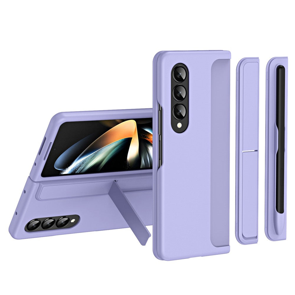 For Samsung Galaxy Z Fold4 5G Rubberized Hard PC Folding Shell Invisible Kickstand Anti-Scratch Protective Phone Case with Pencil / Pencil Holder