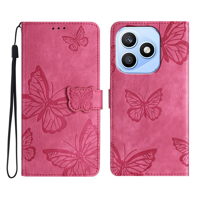 For Honor X8d 4G Case Butterfly Design Flip Wallet Leather Phone Cover Skin-Touch