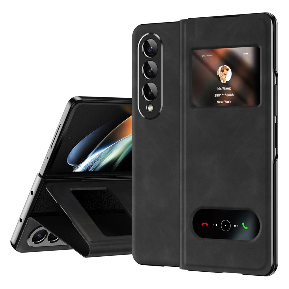 For Samsung Galaxy Z Fold4 5G View Window Design Folding Phone Protective Cover Nappa Texture PU Leather + PC Drop Resistant Case with Stand