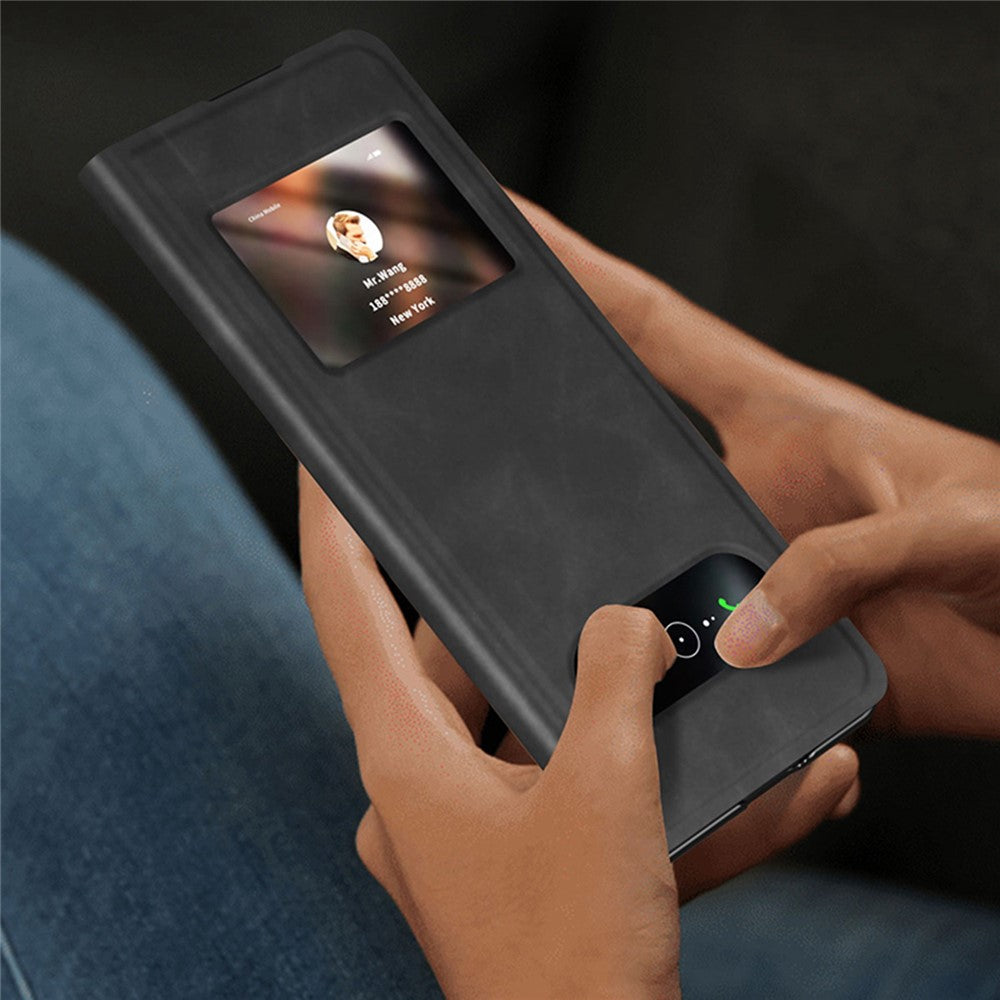 For Samsung Galaxy Z Fold4 5G View Window Design Folding Phone Protective Cover Nappa Texture PU Leather + PC Drop Resistant Case with Stand
