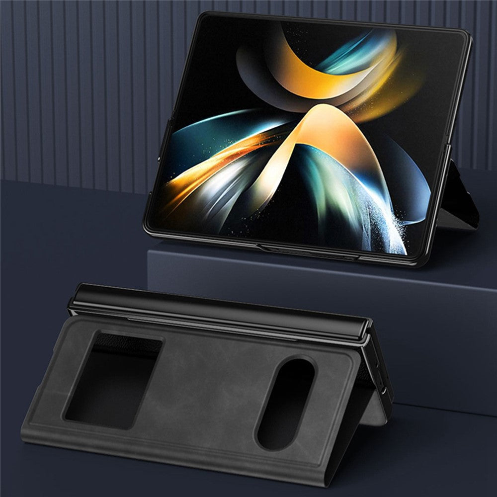 For Samsung Galaxy Z Fold4 5G View Window Design Folding Phone Protective Cover Nappa Texture PU Leather + PC Drop Resistant Case with Stand