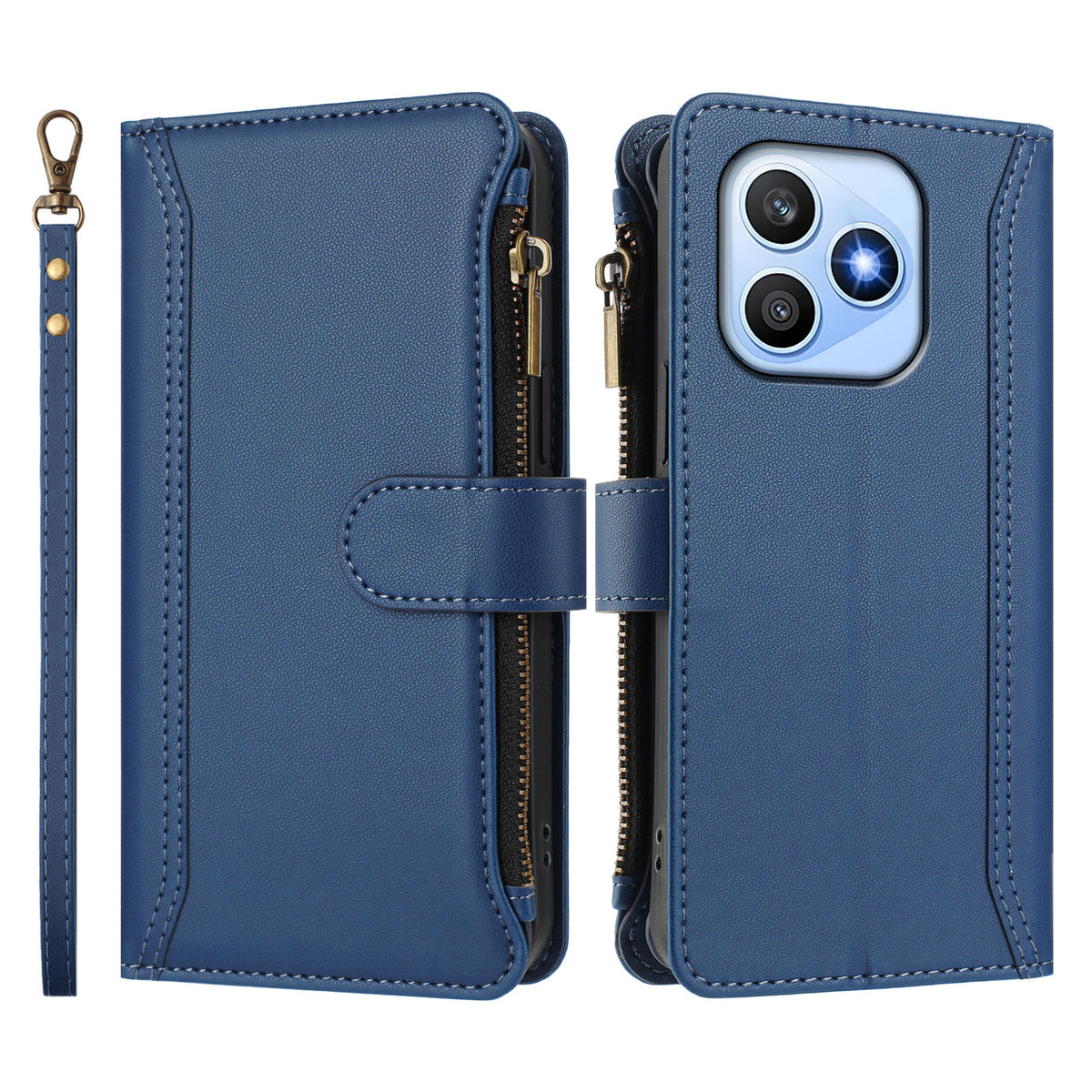 For Honor X8d 4G Leather Case 9 Card Slots Zipper Wallet Stand Phone Cover with Wrist Strap