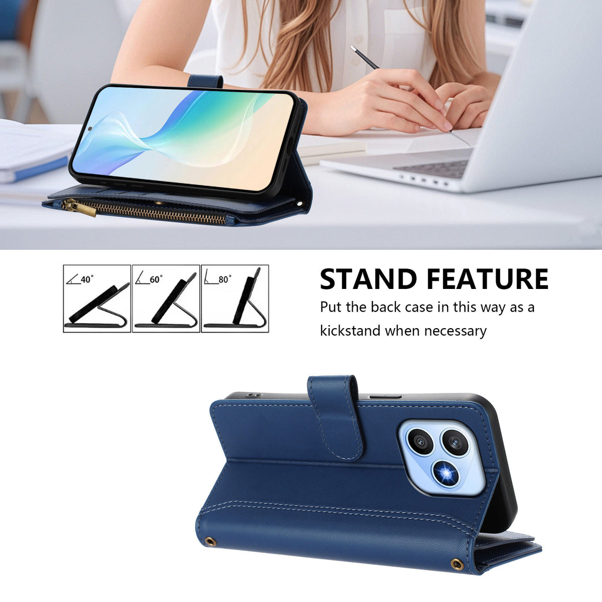 For Honor X8d 4G Leather Case 9 Card Slots Zipper Wallet Stand Phone Cover with Wrist Strap